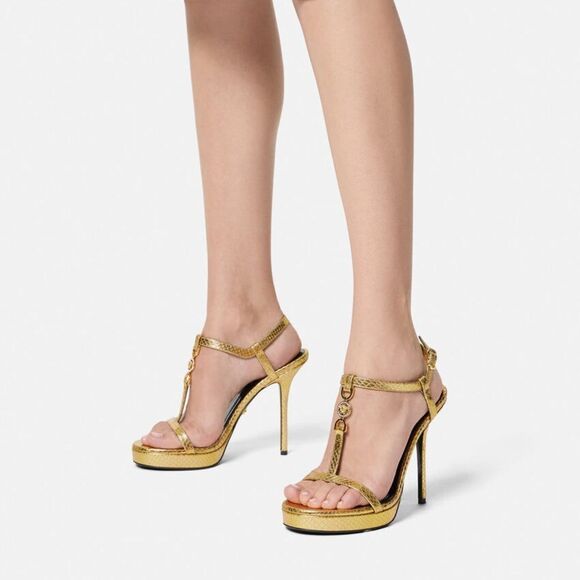 Versace Gold Medusa '95 Metallic Heeled Sandals size 36 - Picture 2 of 14